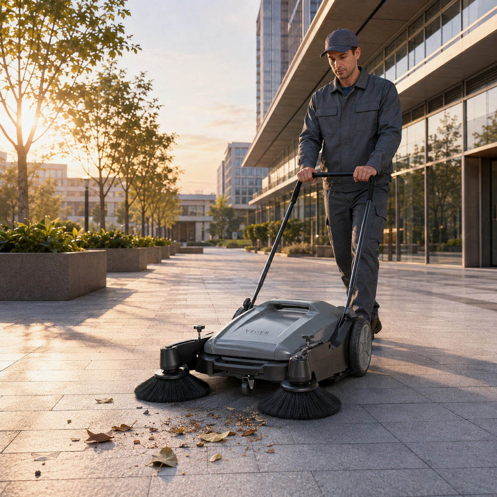 Veger Hand Push Floor Sweeping Machine, Sweeping Width 980mm / 55L Dust Container (M-2B)