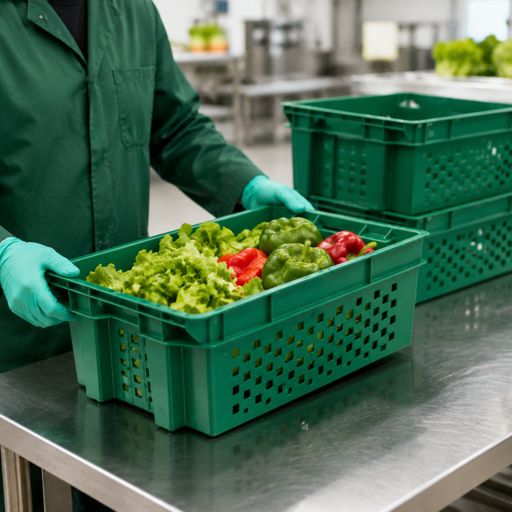 Food Grade Crate for Dates, Fruit and Vegetables (Green)