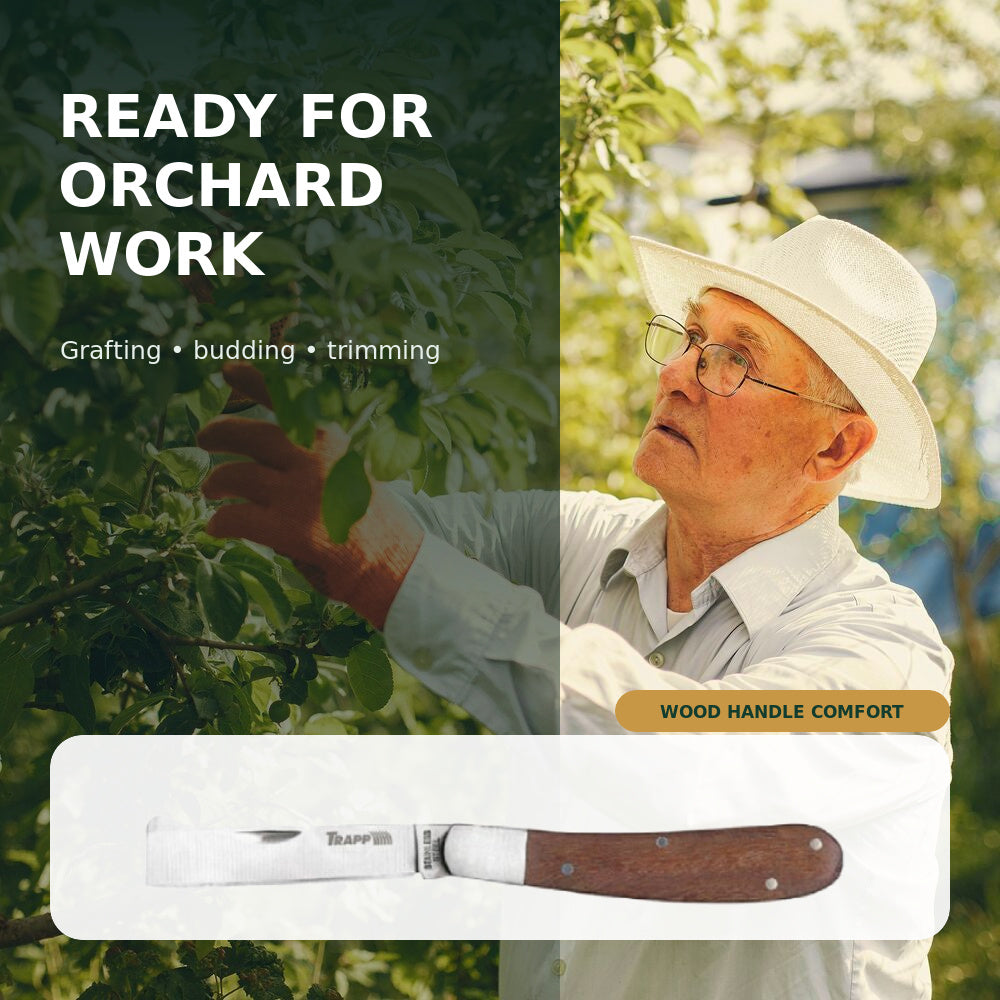 Trapp Brazil Grafting & Budding Knife, 2.87 Inch Stainless Steel Blade with Comfortable Wooden Handle (KN02)