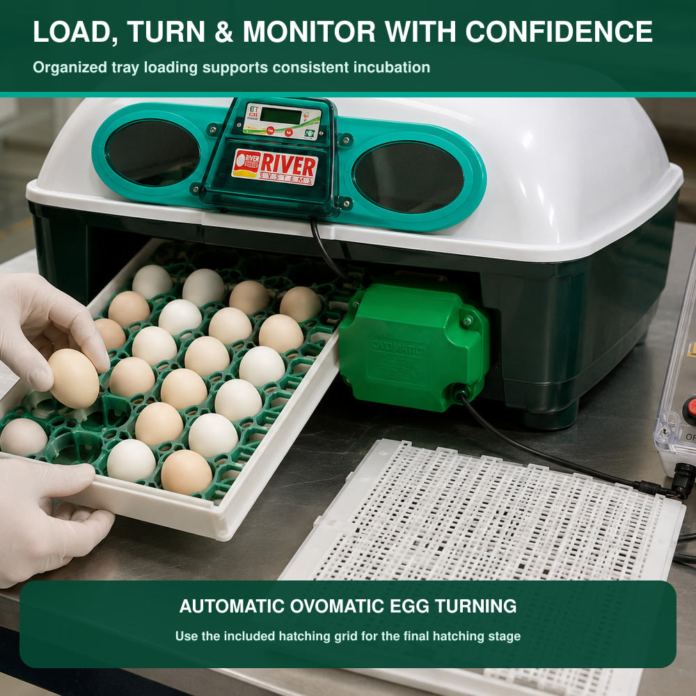 River Solar Incubator Digital 49 Eggs, Automatic Eggtech ET- Solaris Incubator, With Ovolvo Egg Turning Unit And Control Panel(Made in Italy)