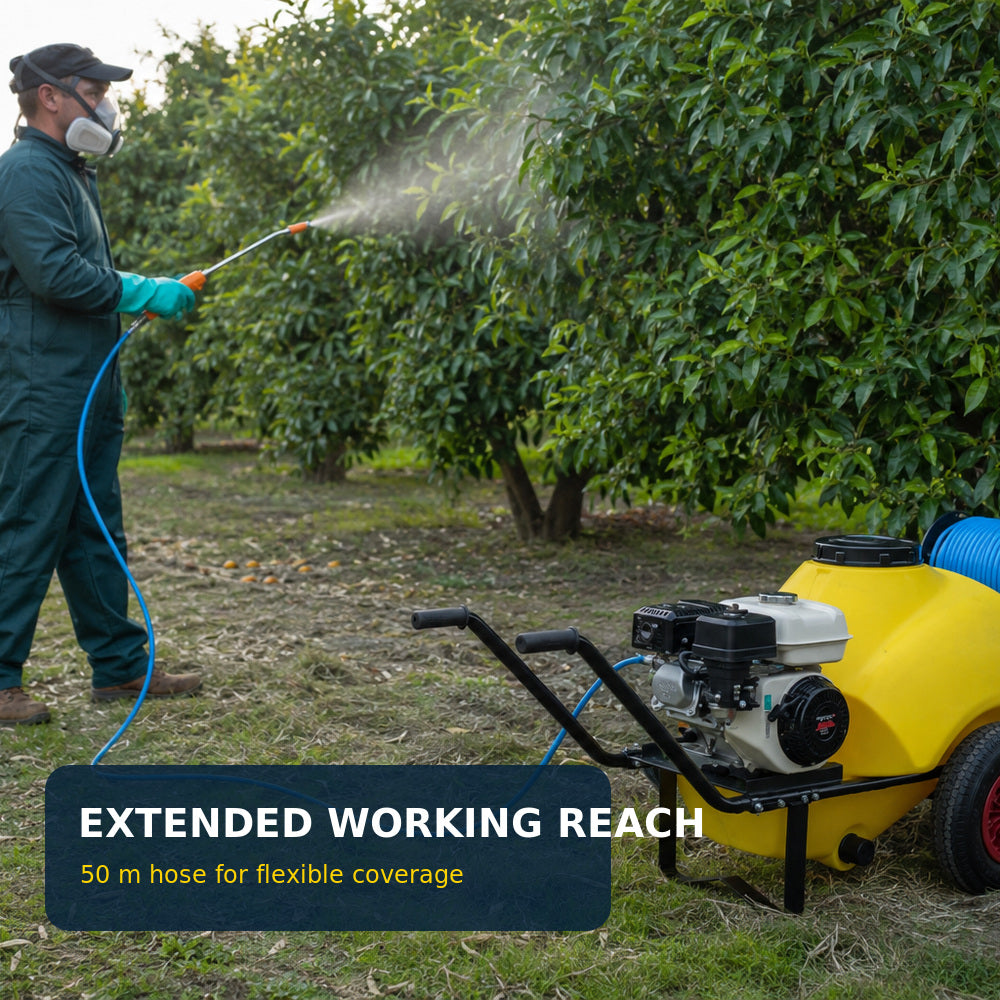 Volpi Wheel Barrow Sprayer 120L Tank Capacity, 50M Hose, Honda Engine