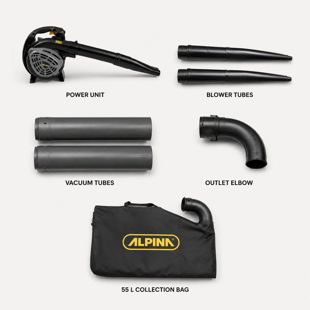 Alpina Italy Petrol Operated Speed Blower/ Vacuum with 55L Collection Bag for Home & Garden/Outdoor Use, Your Local UAE Distributor