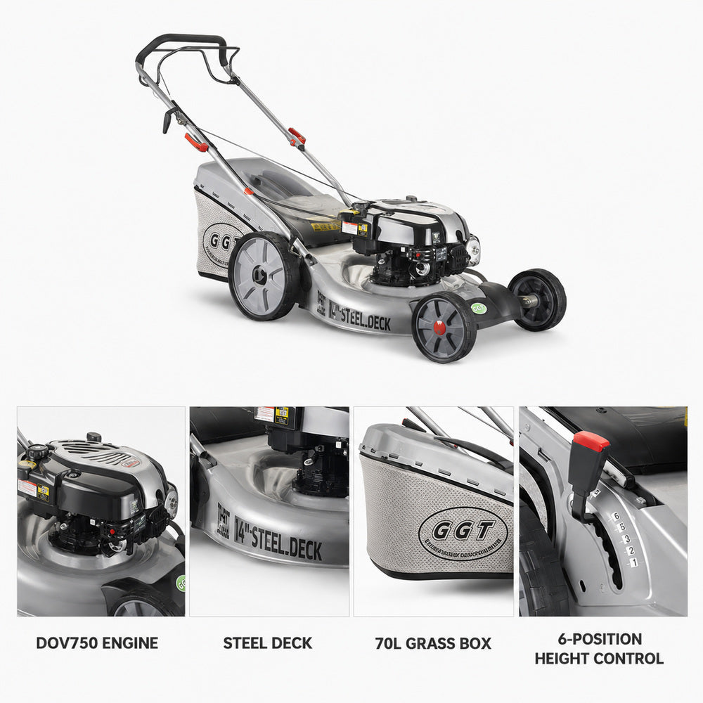 GGT Hand Lawn Mower B&S DOV750 Engine with 70L Grass Box