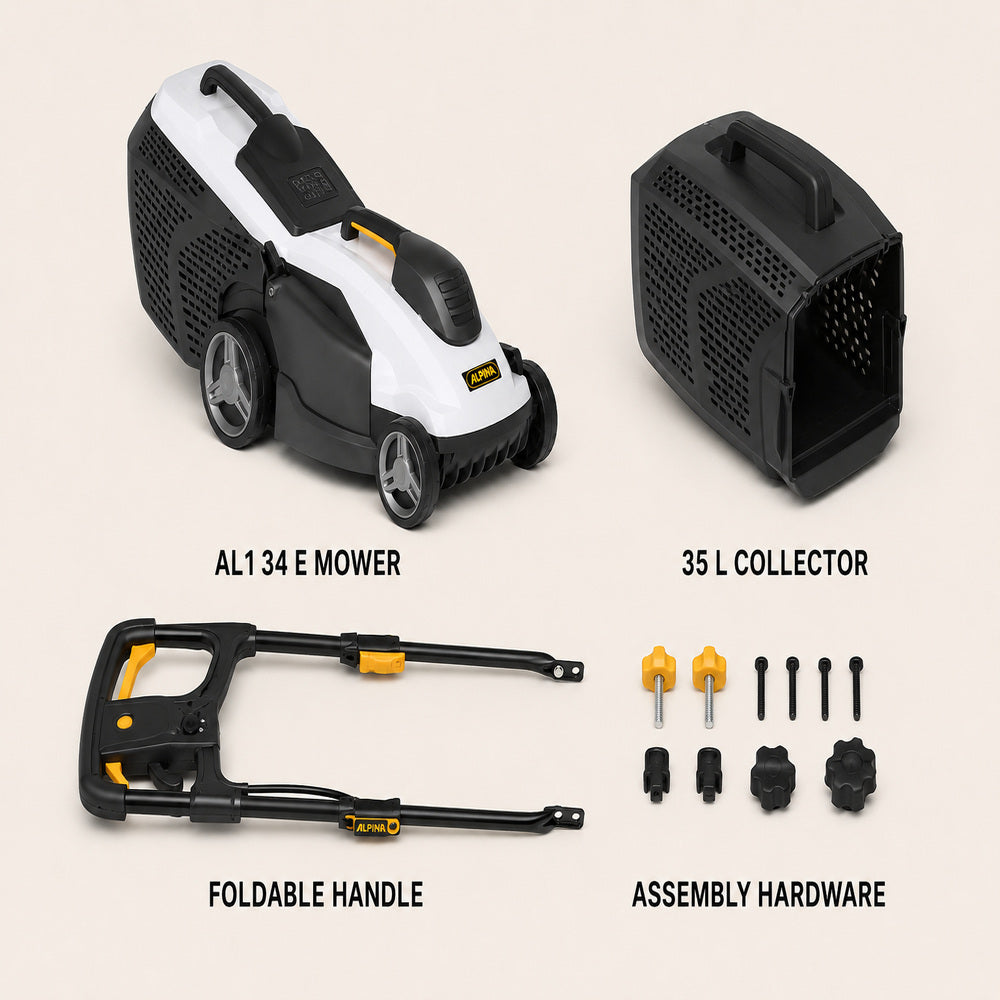 Alpina Italy Electric Lawn Mower, AL1 34 E, Black & White, 34 cm Cutting Width