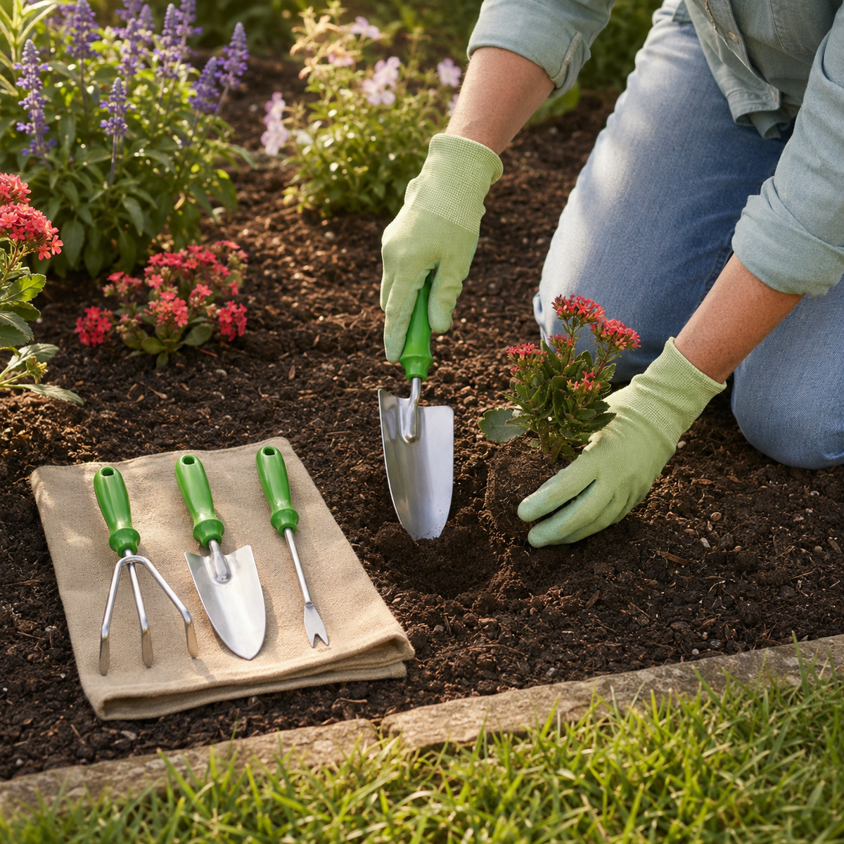 Trapp Brazil Garden Tool Set 4 Piece Garden Kit with Cultivator, Trowel, Shovel Leaf Trimmer Rake, (FJ 1201)