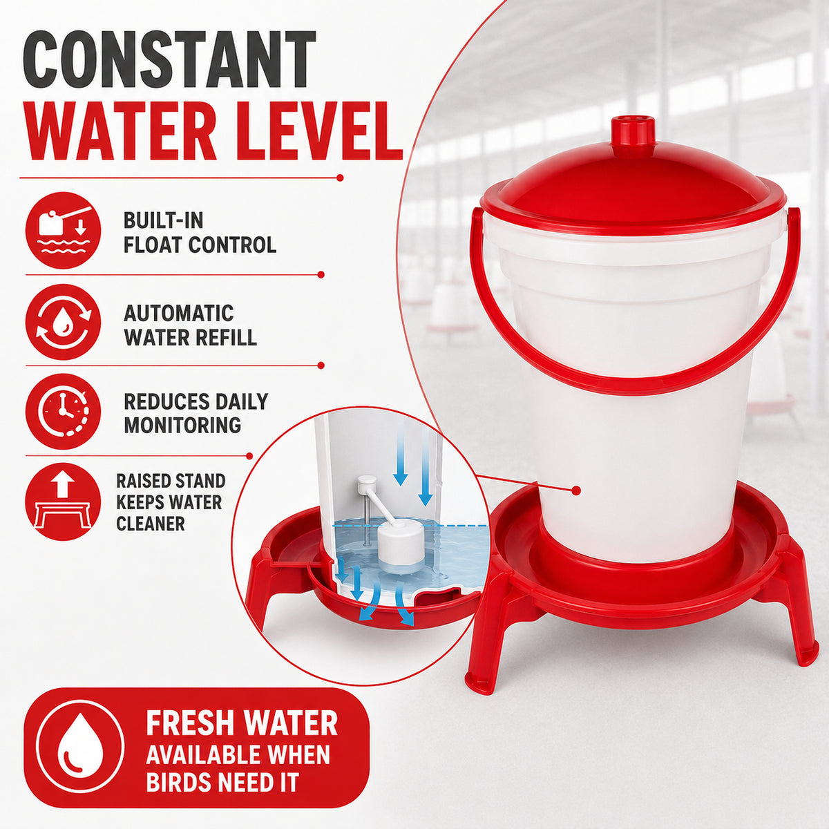 Novital 24 Liter Drinker with Stand for Chicken and other similar Birds (Made in Italy)