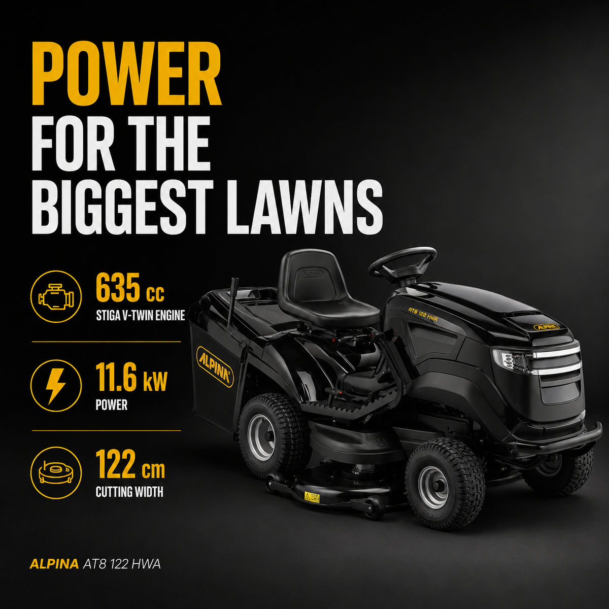 Alpina Italy Lawn Tractor With 635cc Stiga Engine, 122cm Cutting Deck (AT8 122 HWA)