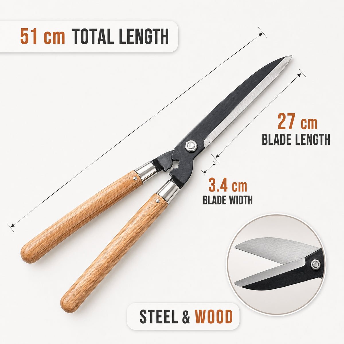 Betakut Pruning Scissors Hedge Shears Clippers with Long Wooden Handle