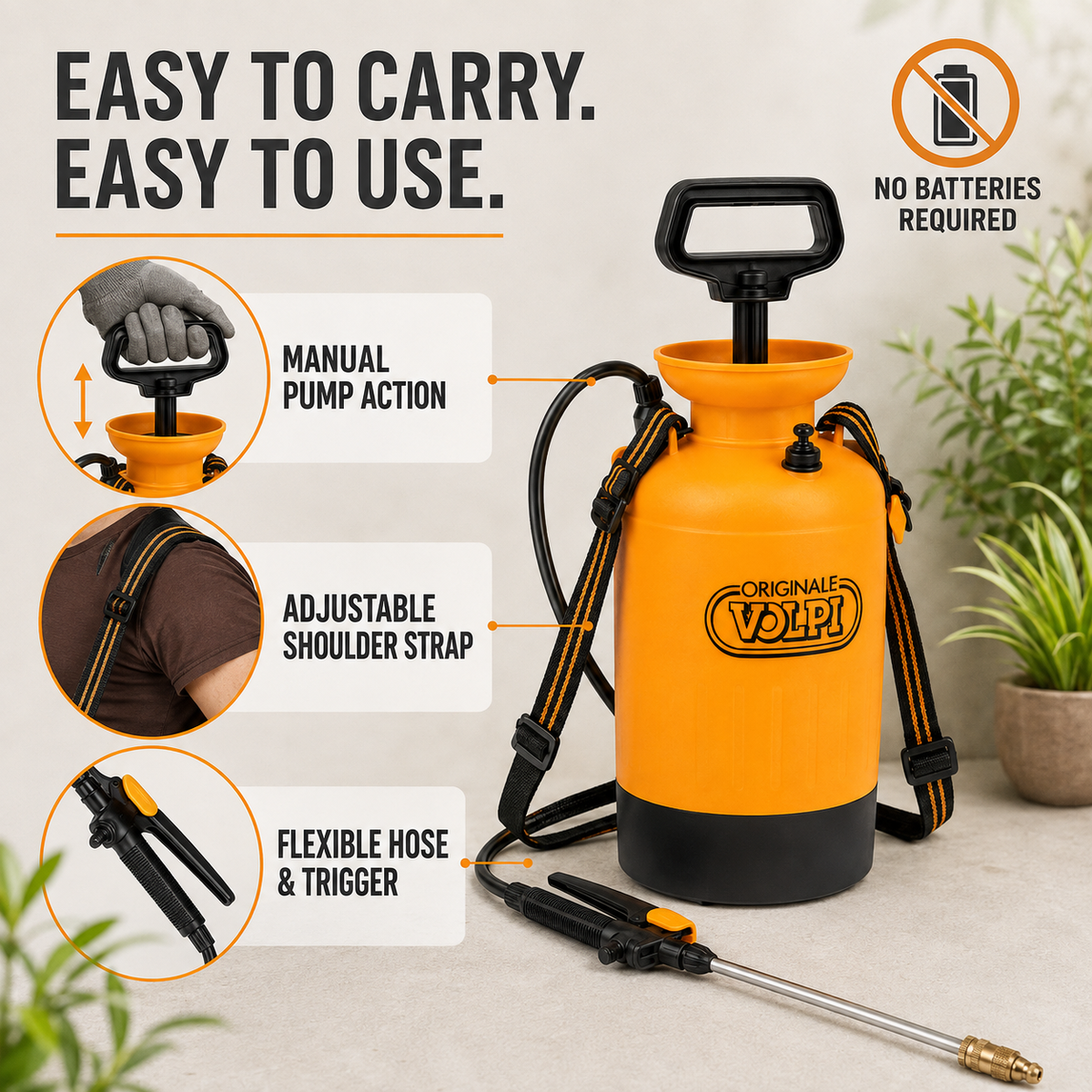 Volpi 4L Garden Sprayer With Lance Includes Shoulder Strap