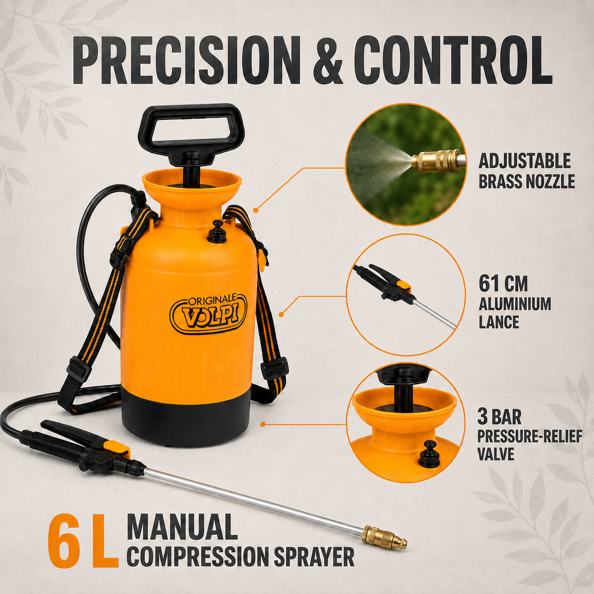 Volpi 4L Garden Sprayer With Lance Includes Shoulder Strap