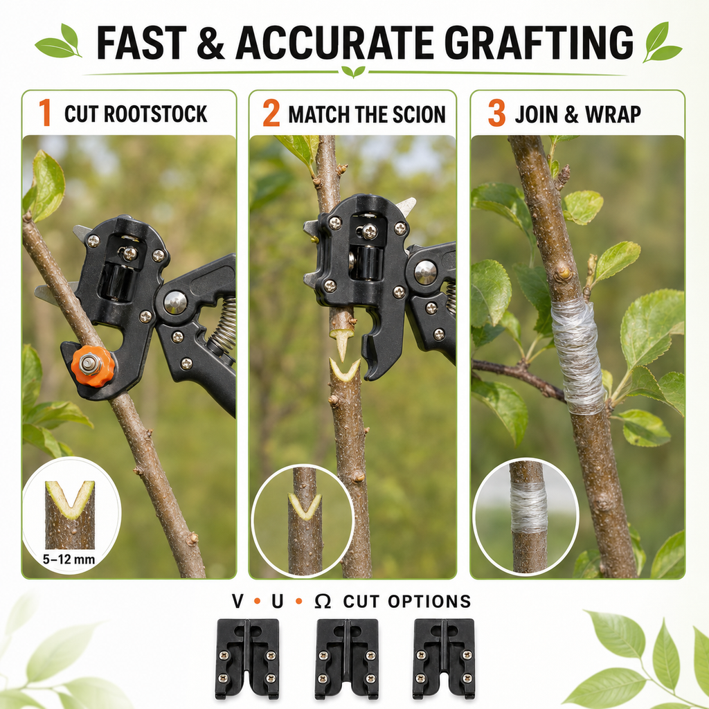 Grafting Shear Fruit Tree Garden Grafting Tool Hand-held Gardening Graft Shears with Three Types of Blades (Black)