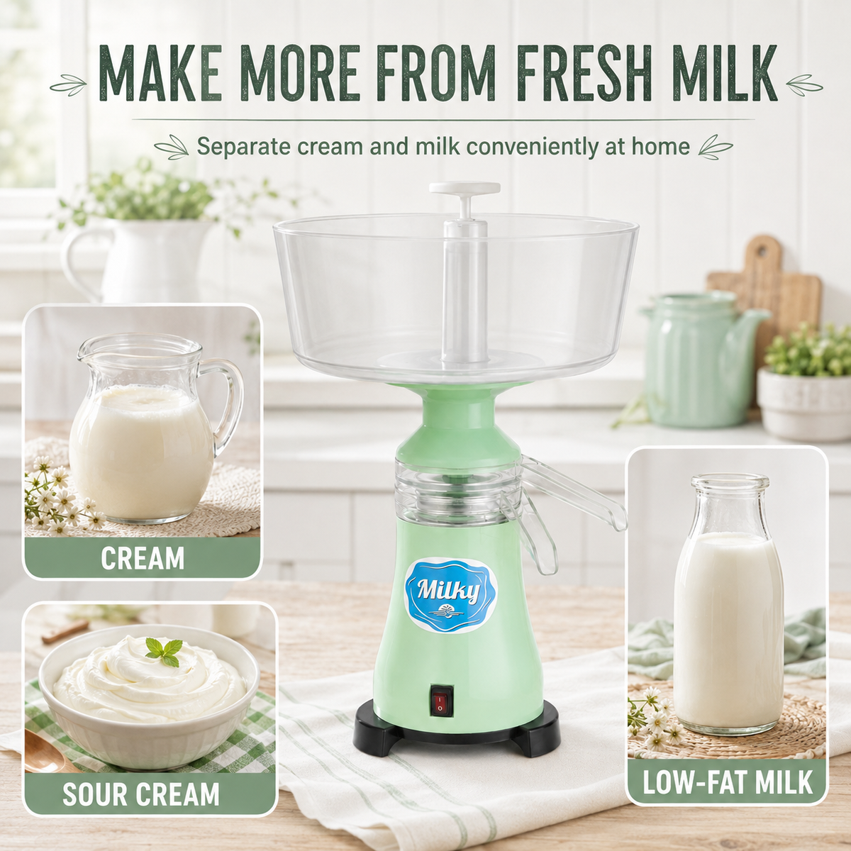 Milky Electric Milk Cream Separator with Plastic Bowl (FJ 90 PP)