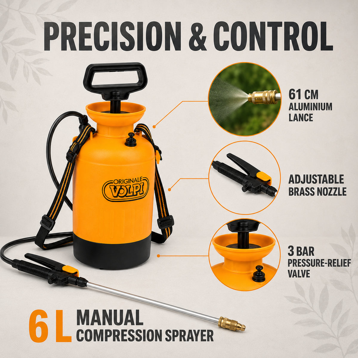 Volpi 4L Garden Sprayer With Lance Includes Shoulder Strap