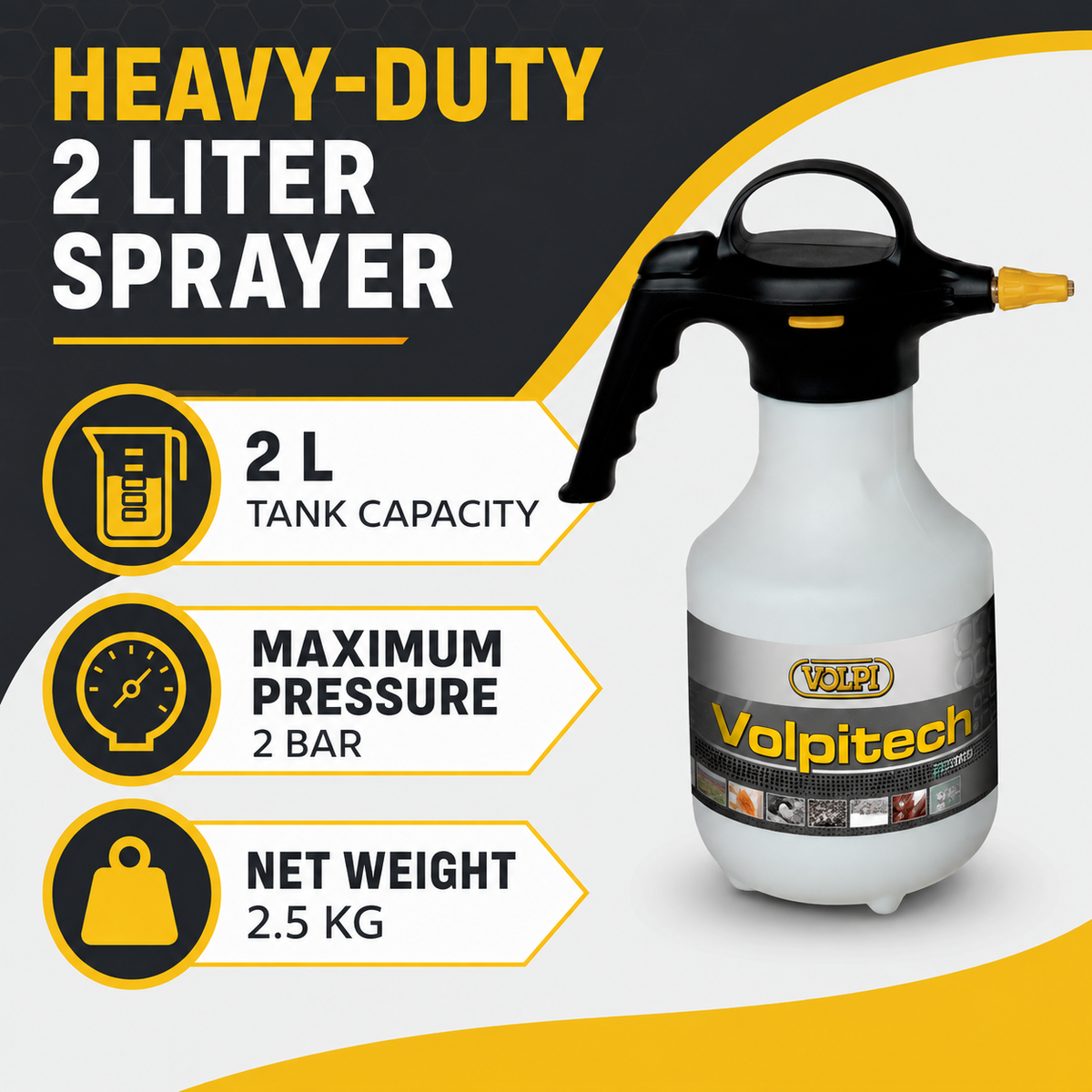 Volpi Heavy Duty 2 Liter Compress Sprayer with Adjustable Pressure Nozzle