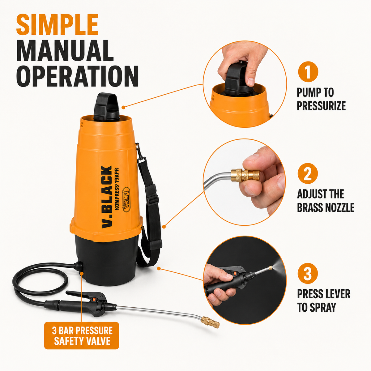 Volpi 6L High Capacity Manual Pressure Sprayer Suitable For Disinfection, Sterilization, Agricultural - Indoor/Outdoor Use (19KPR)