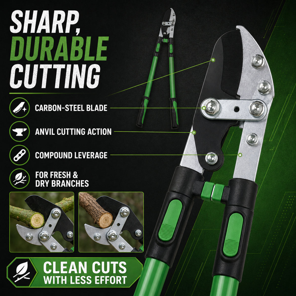 Trapp Brazil Professional Heavy Duty Razor sharp Carbon Steel Blade Anvil Lopper with 66cm Telescopic Handle (TS-40836)