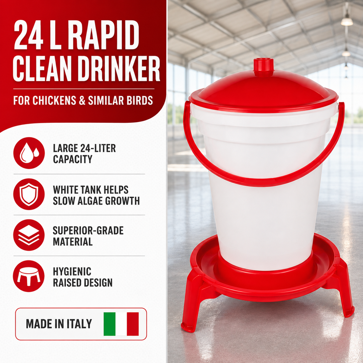 Novital 24 Liter Drinker with Stand for Chicken and other similar Birds (Made in Italy)