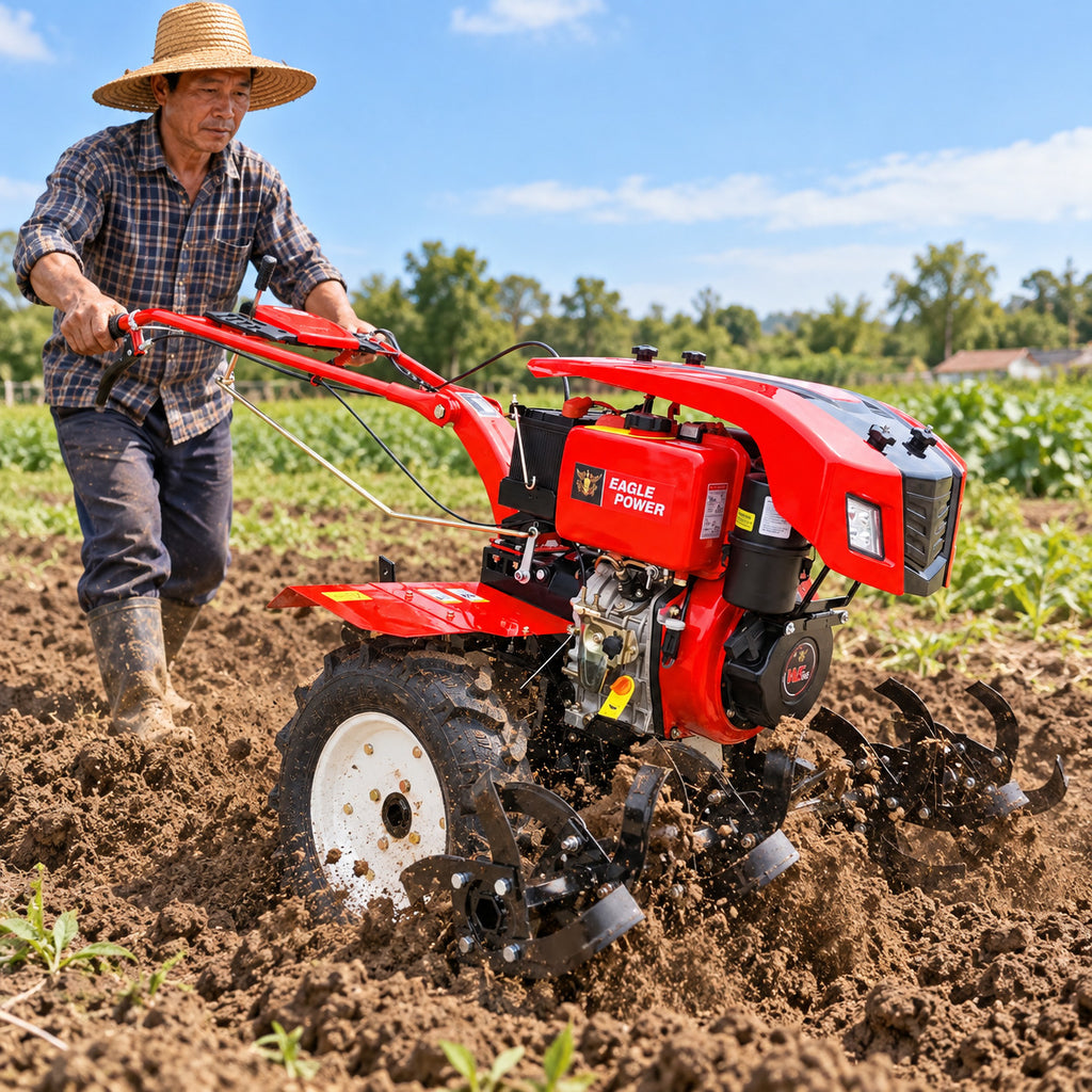 Eagle 13HP Diesel Power Tiller with Electric Start, Heavy-Duty Agricultural Cultivator