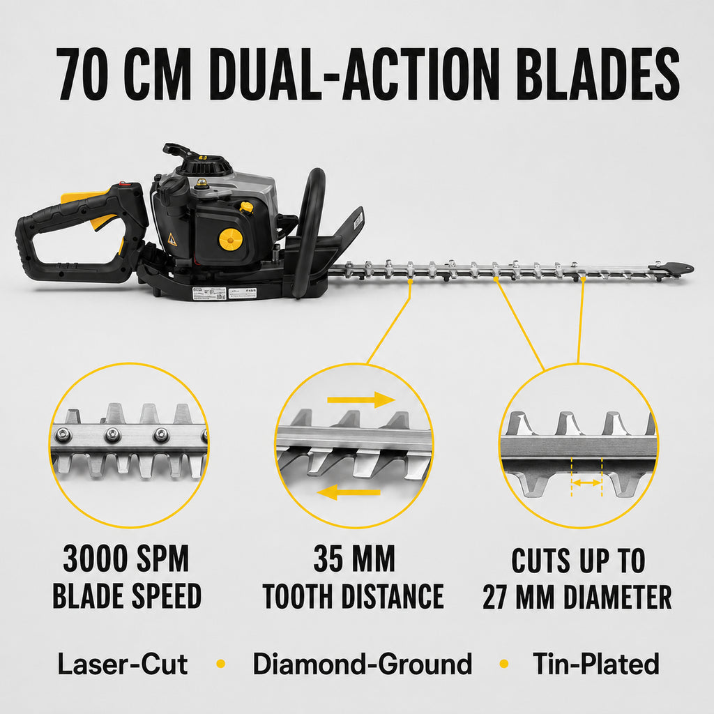 Alpina Italy Petrol Operated Hedge Trimmer with 70cm Dual-Action Blade, AHT 555