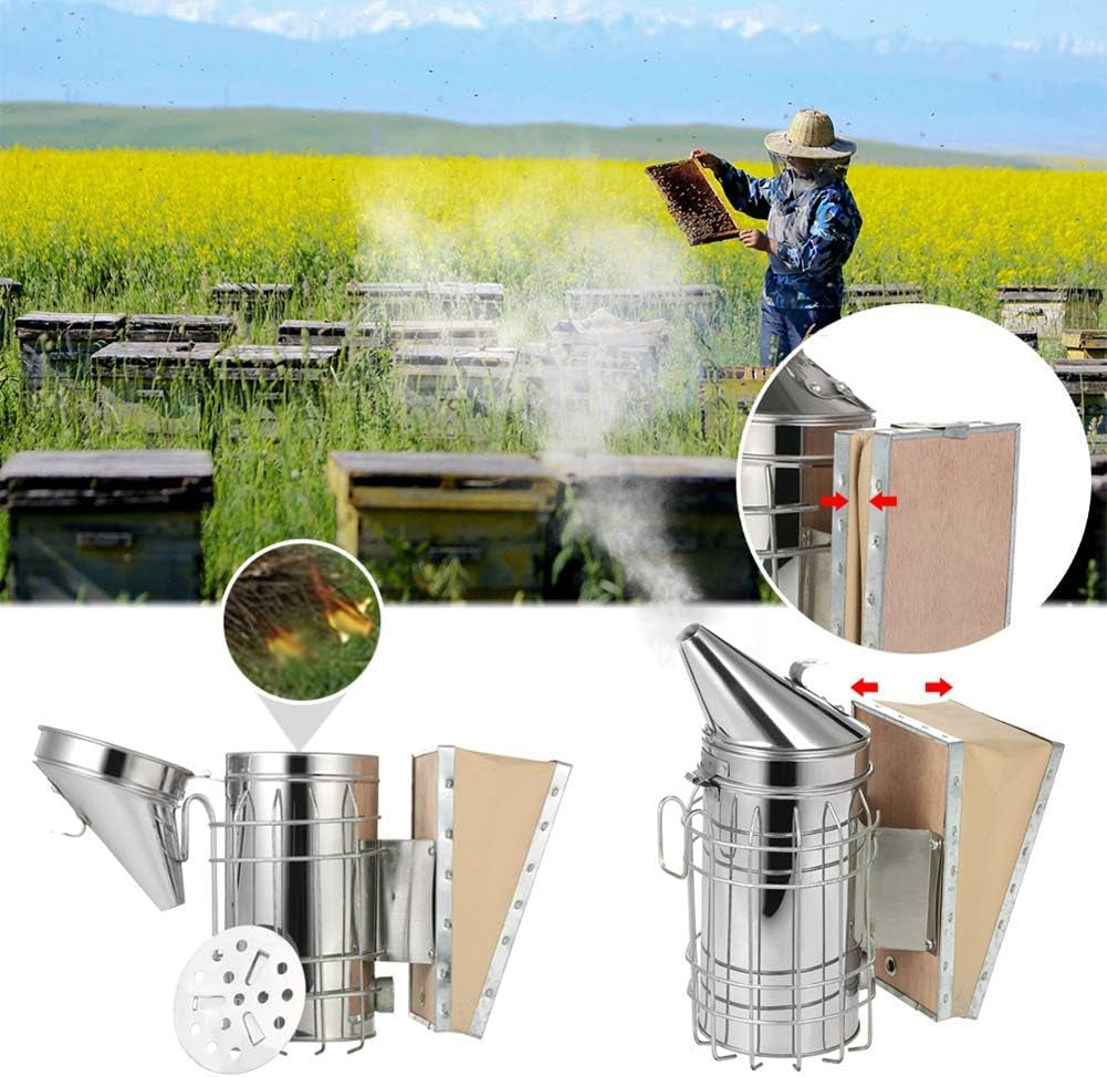 Beehive Beekeeping Smoker Stainless Steel Equipment Hive Box Tool for Bees, Manual Smoke Maker with hanging hook