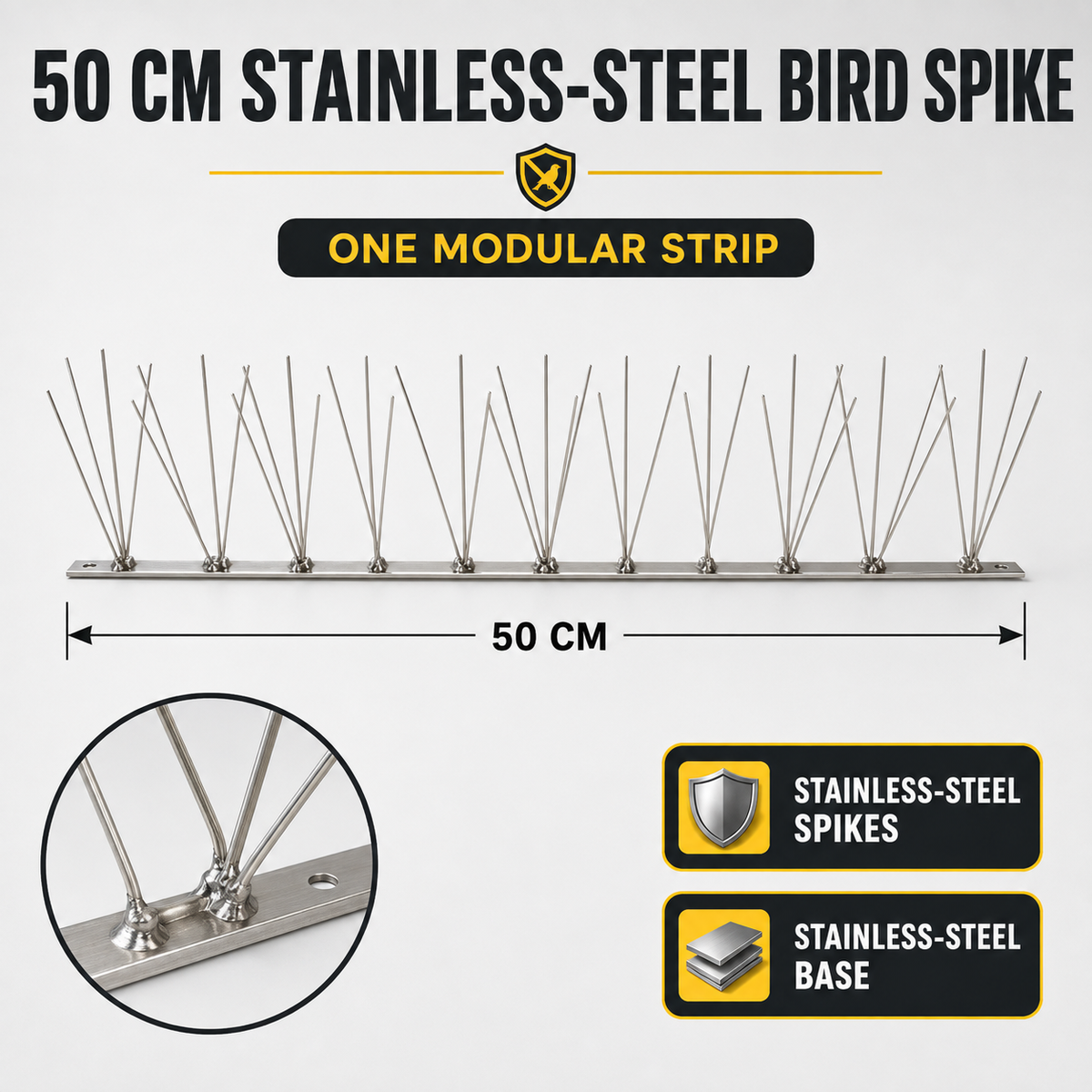Stainless Steel Bird Spikes for Pigeons and Other Small Birds, Protect Your Roof, Fence, Walls Contains No Plastic – 50 Centimeter