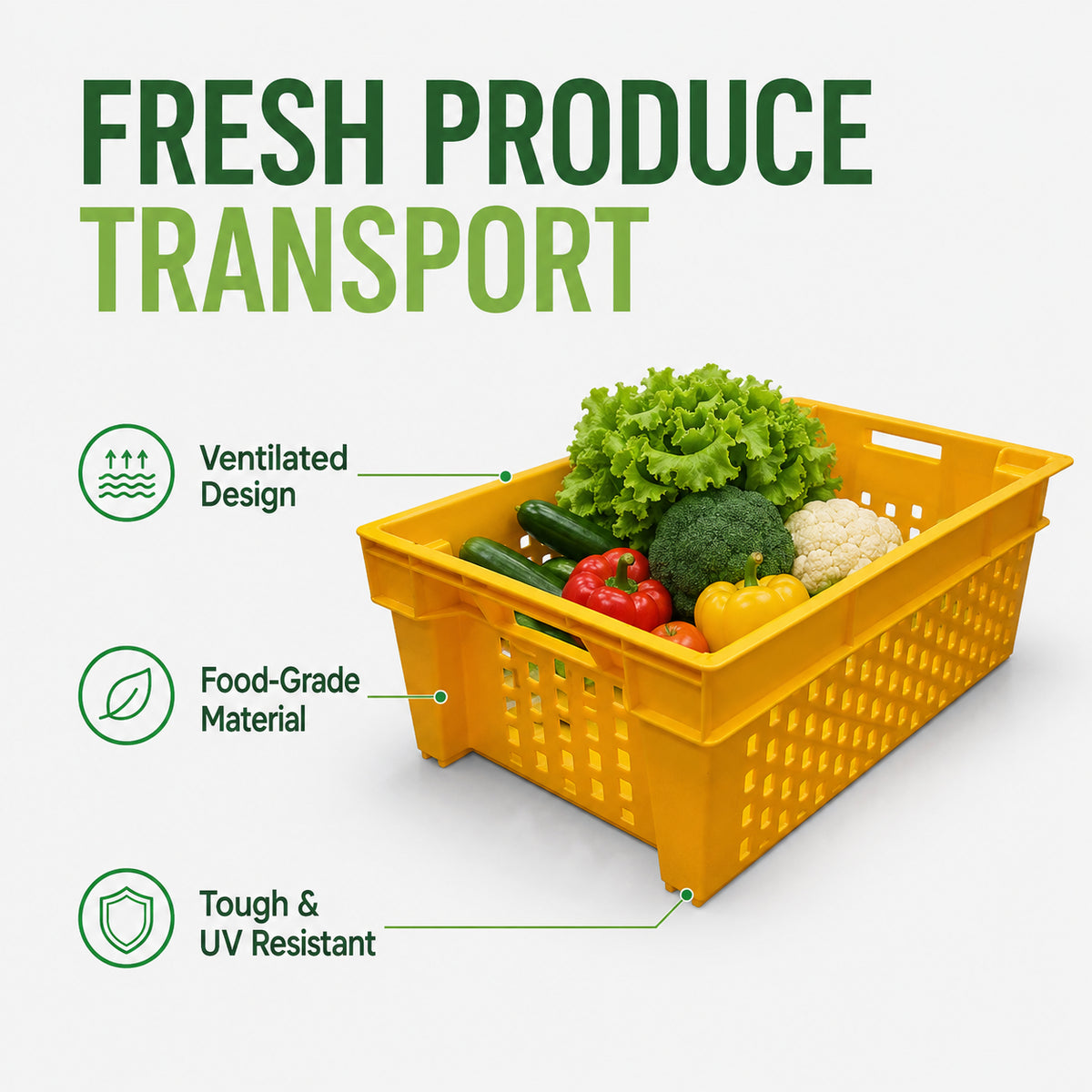Food Grade Crate for Dates, Fruit and Vegetables (Yellow)