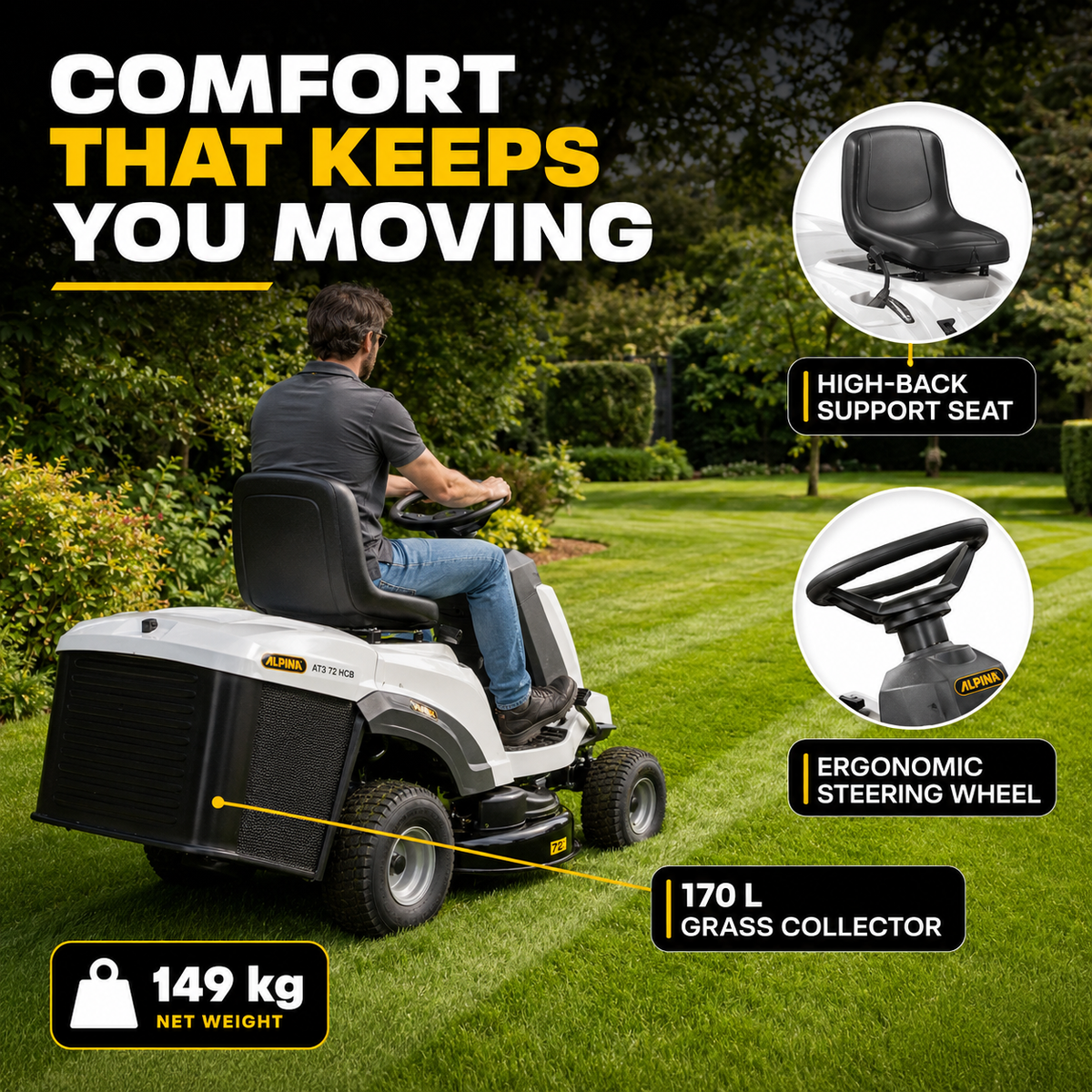 Alpina Italy Lawn Tractor 72 cm Cutting Width (AT3 72 HC)