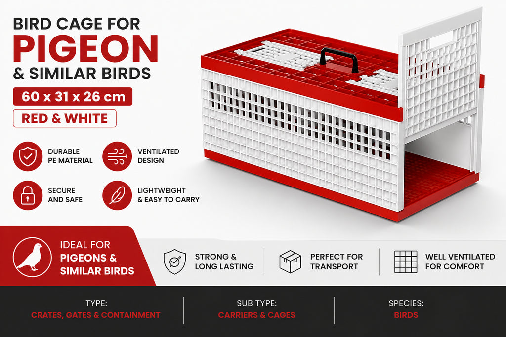 Bird Cage for Pigeon & Similar Birds (60 x 31 x 26 cm – Red & White)