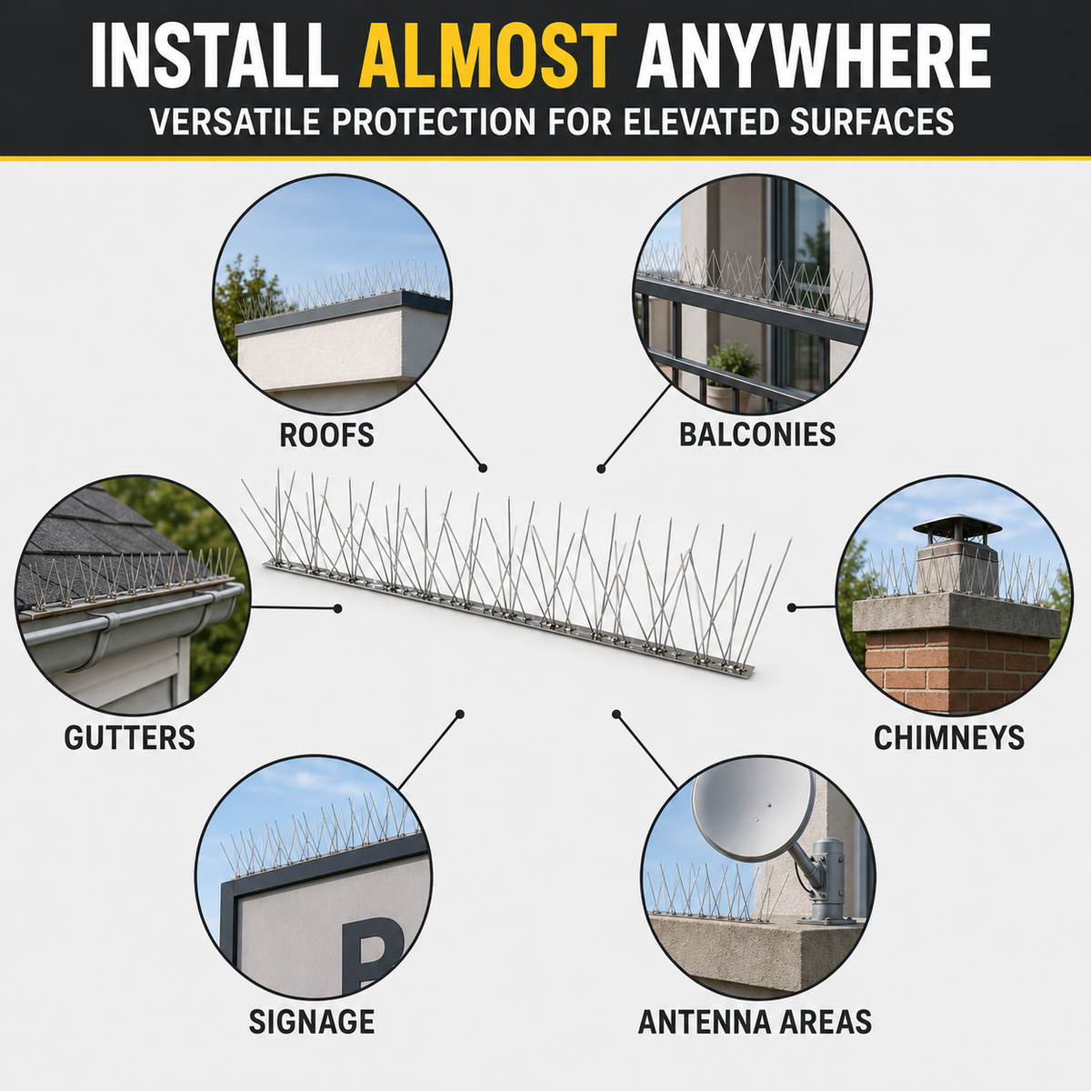 Stainless Steel Bird Spikes for Pigeons and Other Small Birds, Protect Your Roof, Fence, Walls Contains No Plastic – 50 Centimeter