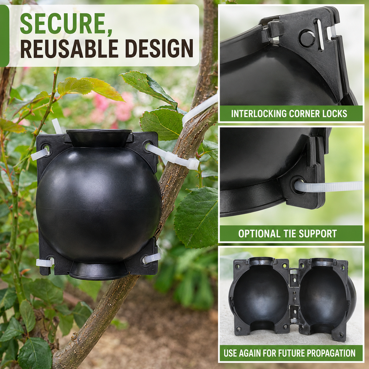 Plant Root Growing Ball, Air-Layering Pod (5Pc's) (Medium, Black)
