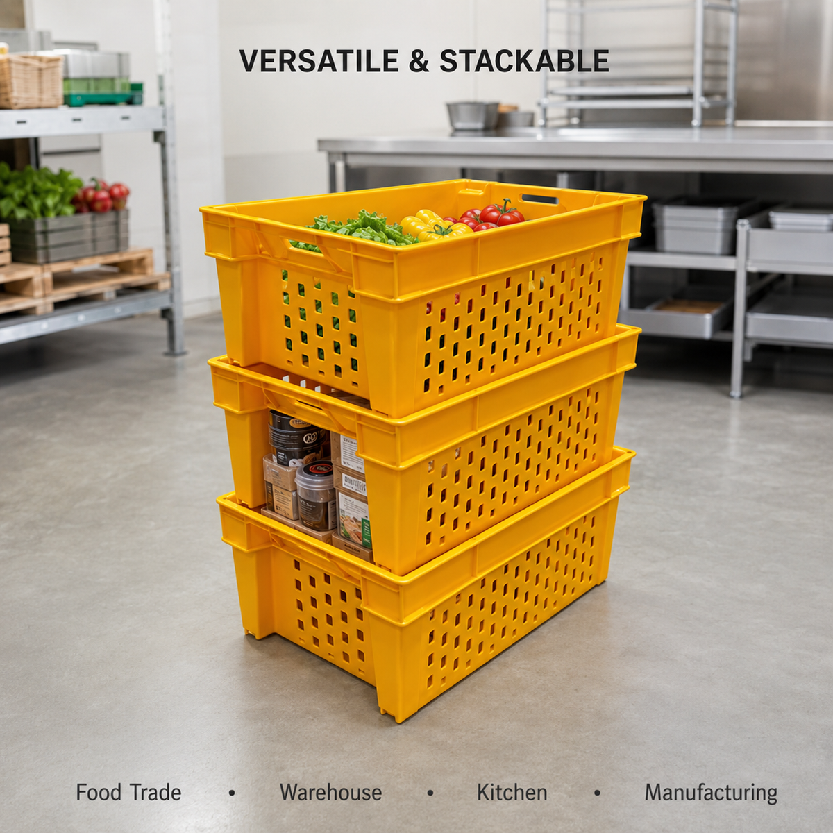 Food Grade Crate for Dates, Fruit and Vegetables (Yellow)