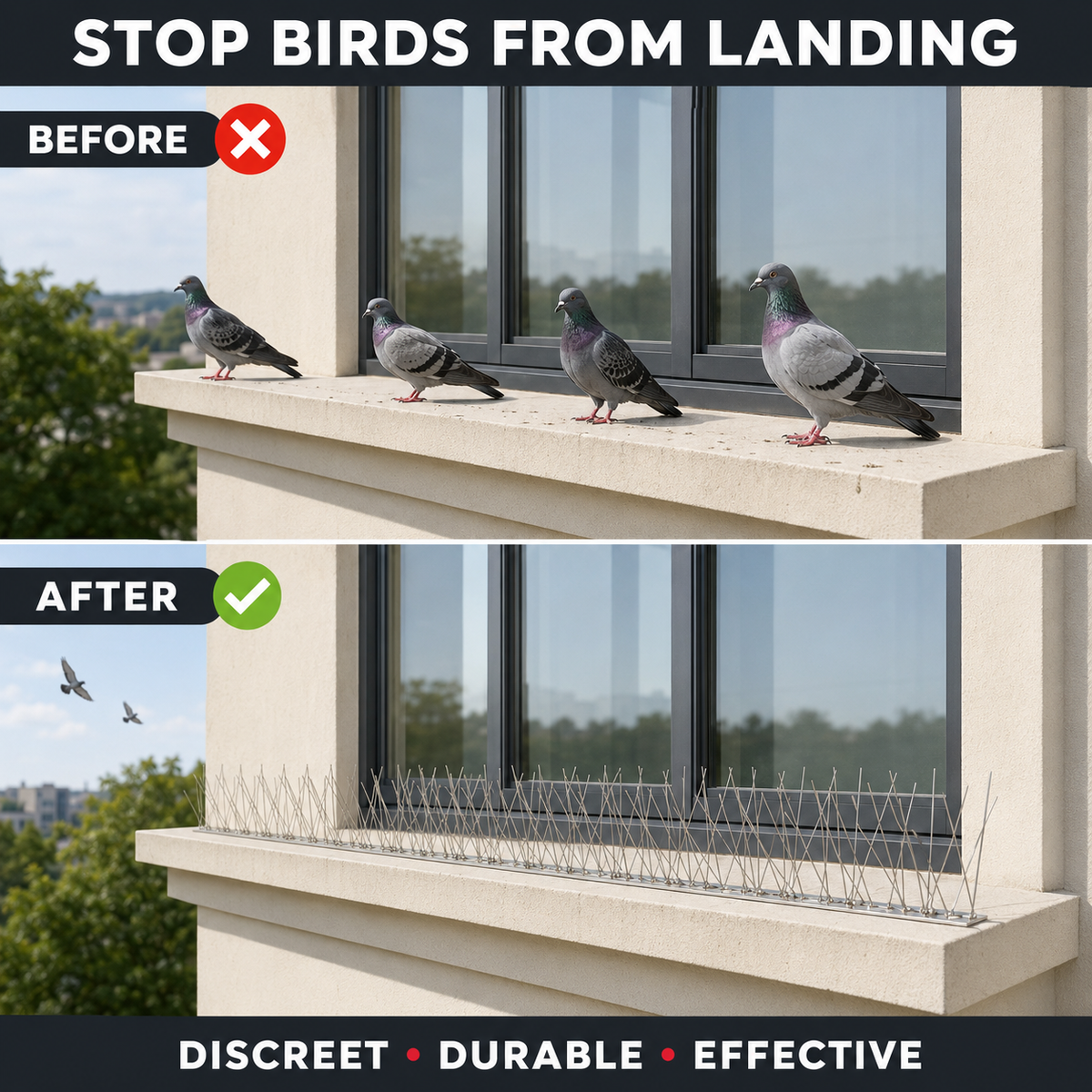 Stainless Steel Bird Spikes for Pigeons and Other Small Birds, Protect Your Roof, Fence, Walls Contains No Plastic – 50 Centimeter