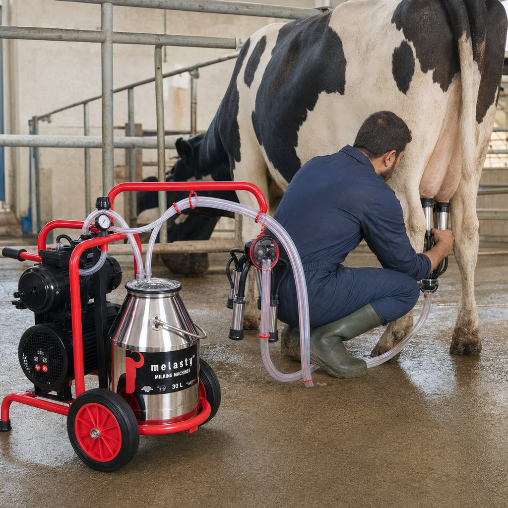 Melasty 30L Electric Single Milking Machine for Cow, Portable Stainless Steel Farm Milking Machine