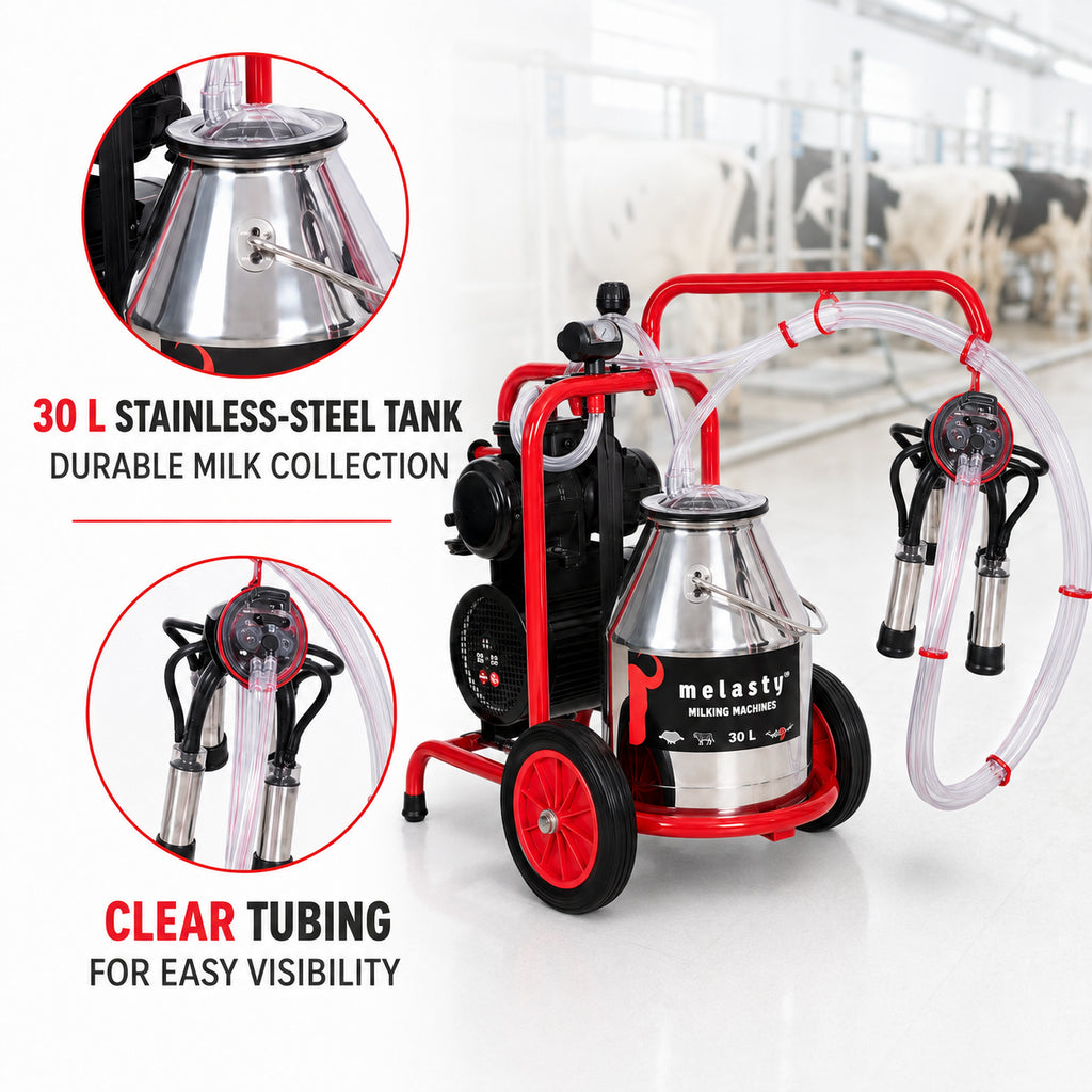 Melasty 30L Electric Single Milking Machine for Cow, Portable Stainless Steel Farm Milking Machine