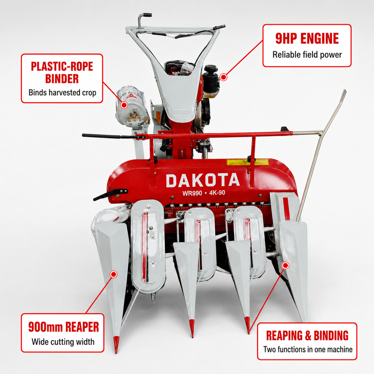 Dakota Reaper Binder Machine 900mm, Engine Power 9HP, Cutting Width 900mm (WKY4K-90)