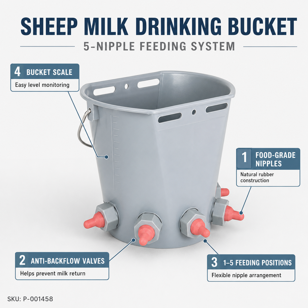 Melasty Sheep Milk Drinking Bucket with 3 Nipples, 8 liter Capacity (Made in Turkey)