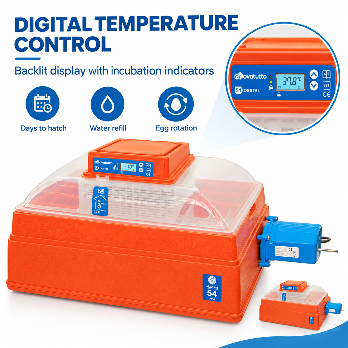 Covatutto 54 Digital Automatic Egg Incubator with Automatic Egg Turner, Digital Temperature Control, Ventilation Fan, External Water Refill and Hatch Day Indicator