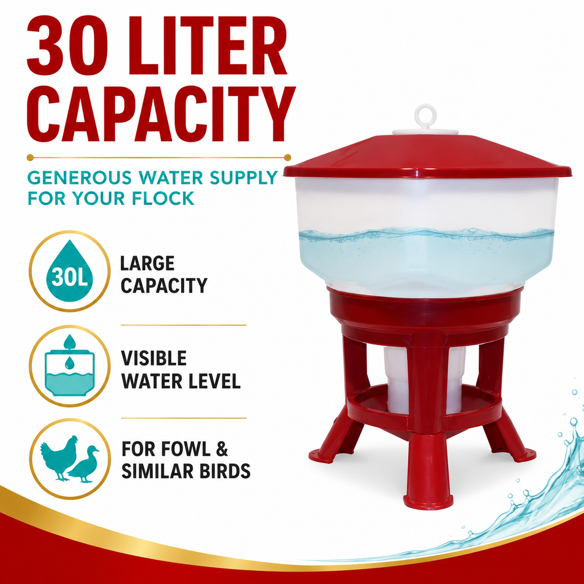 Novital Kubic Gold Premium 30 Liter Drinker for fowl and other Similar Birds (Made in ITALY)