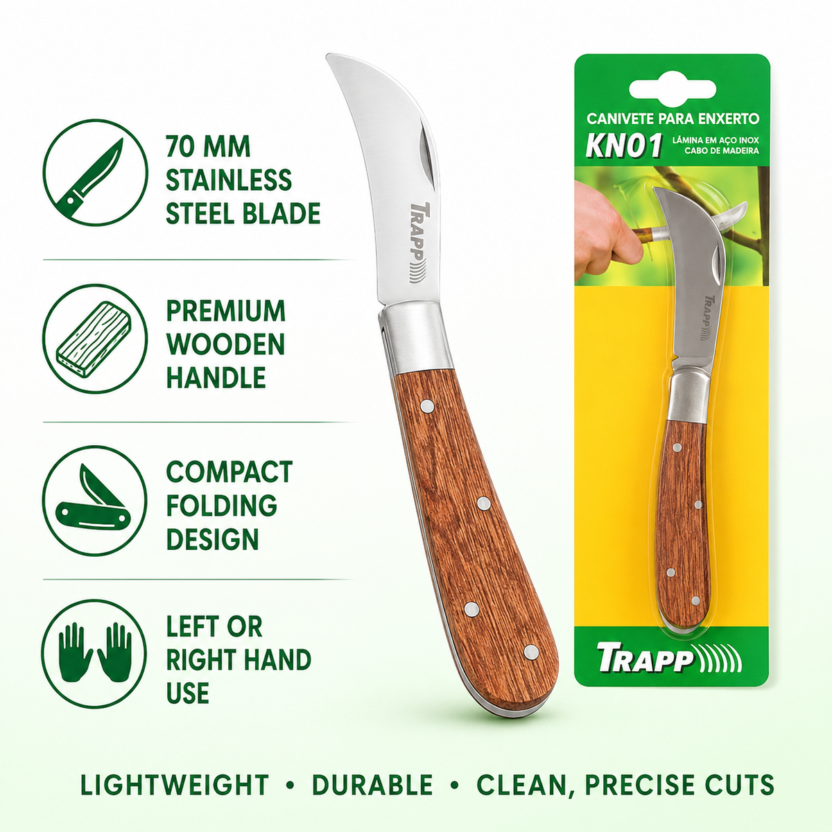 Trapp Brazil all purpose Folding Knife with 70mm Stainless Steel Blade and Premium Wooden Handle (KN 01)