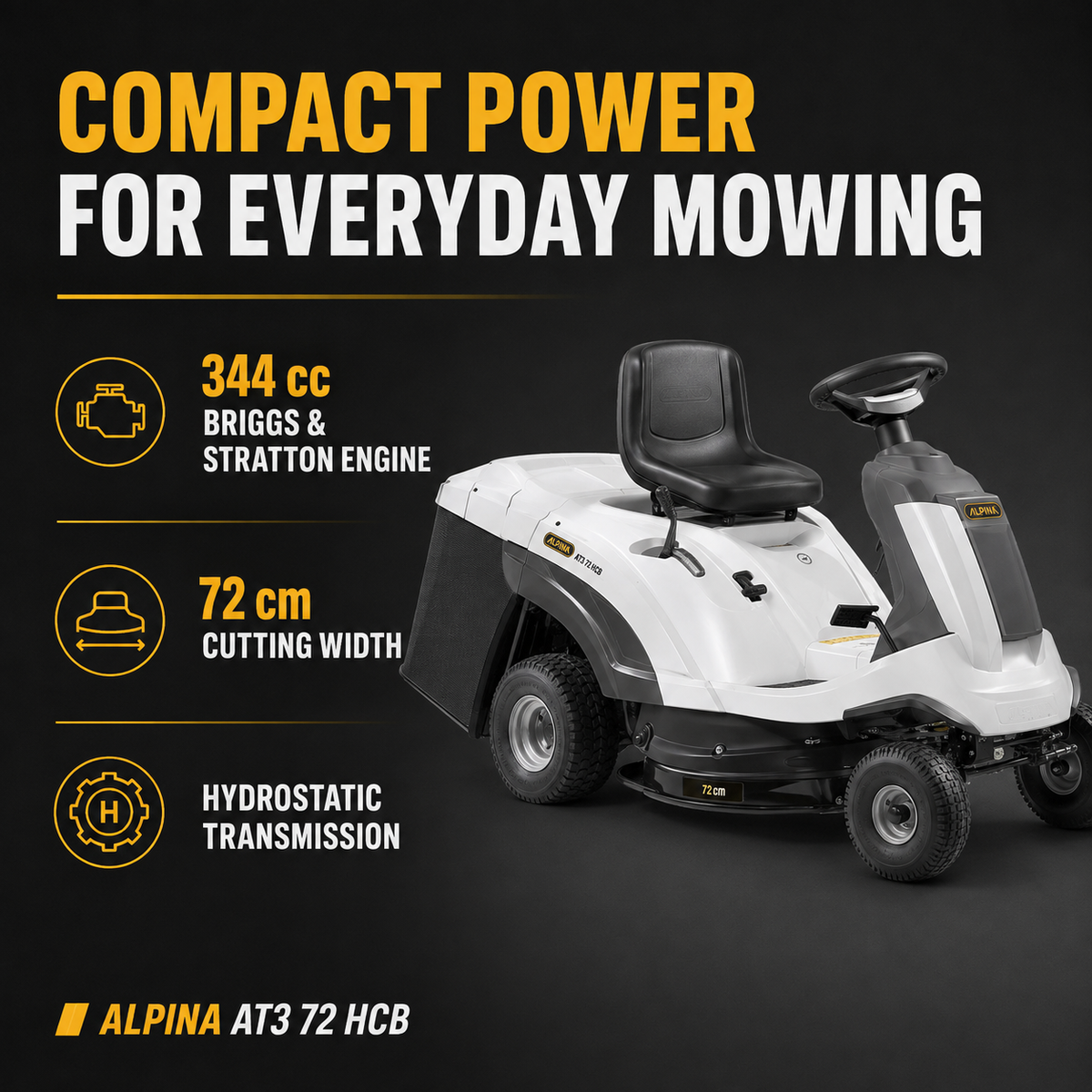 Alpina Italy Lawn Tractor 72 cm Cutting Width (AT3 72 HC)