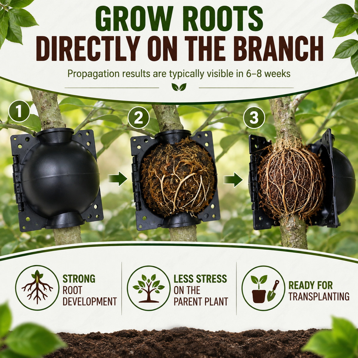 Plant Root Growing Ball, Air-Layering Pod (5Pc's) (Large, Black)