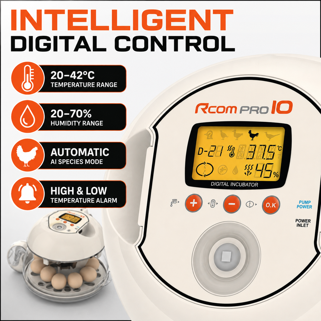10-Eggs Full Automatic Egg Incubator with Automatic Pumping System, Rcom 10 Pro (Made in Korea)