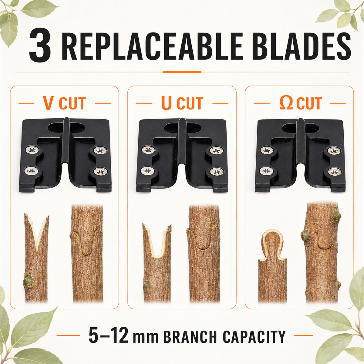 Grafting Shear Fruit Tree Garden Grafting Tool Hand-held Gardening Graft Shears with Three Types of Blades (Black)