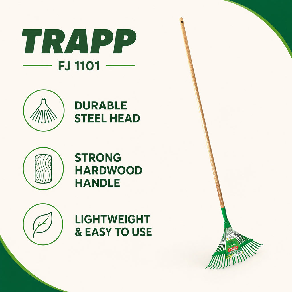 Trapp Brazil Premium Steel Rake with Wooden Handle, Leaf Rake, Garden Tool (FJ 1101)