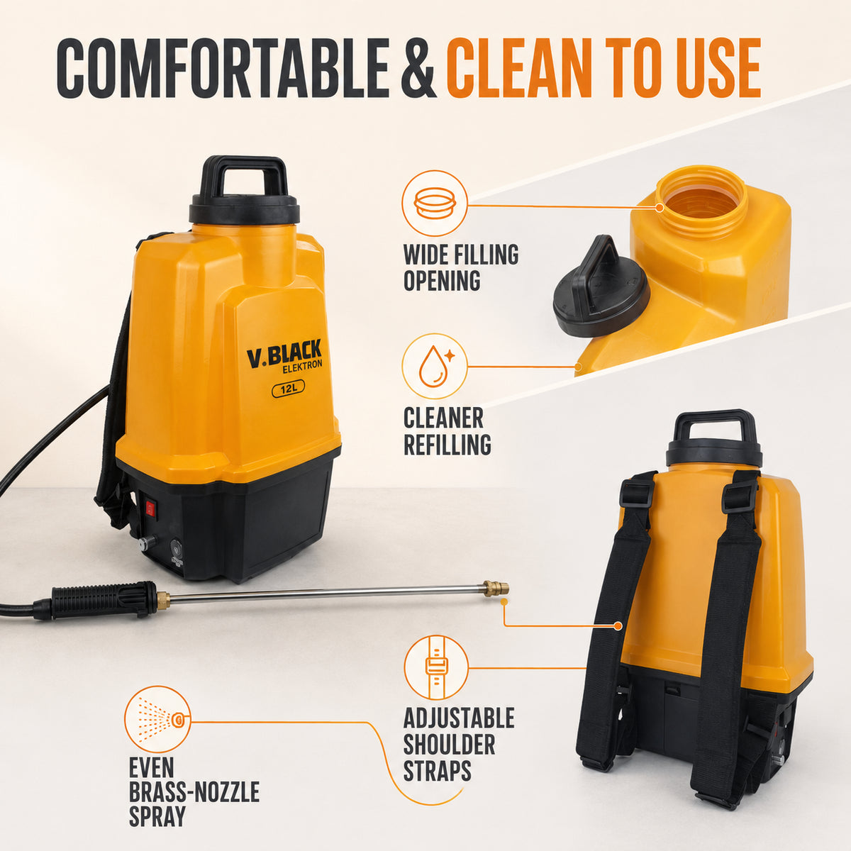 Volpi 12L Electric Sprayer with Rechargeable Lithium Battery (V. Black Elektron)