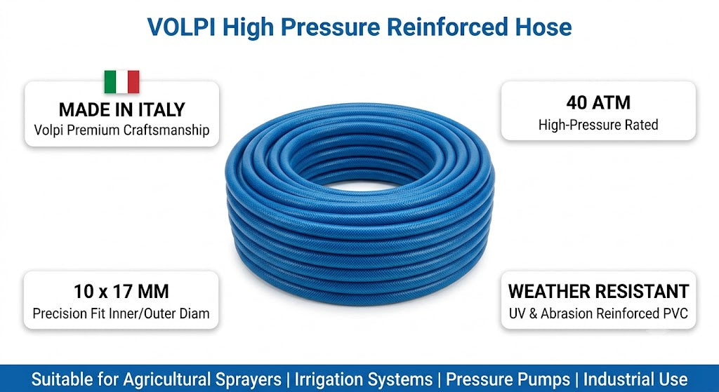 Volpi High Pressure Plastic Hose 10×17 mm – 40 Bar (100 m) | Made in Italy